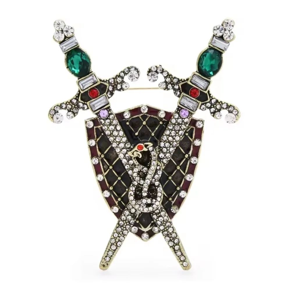 Green and Red Jeweled Sword Brooch
